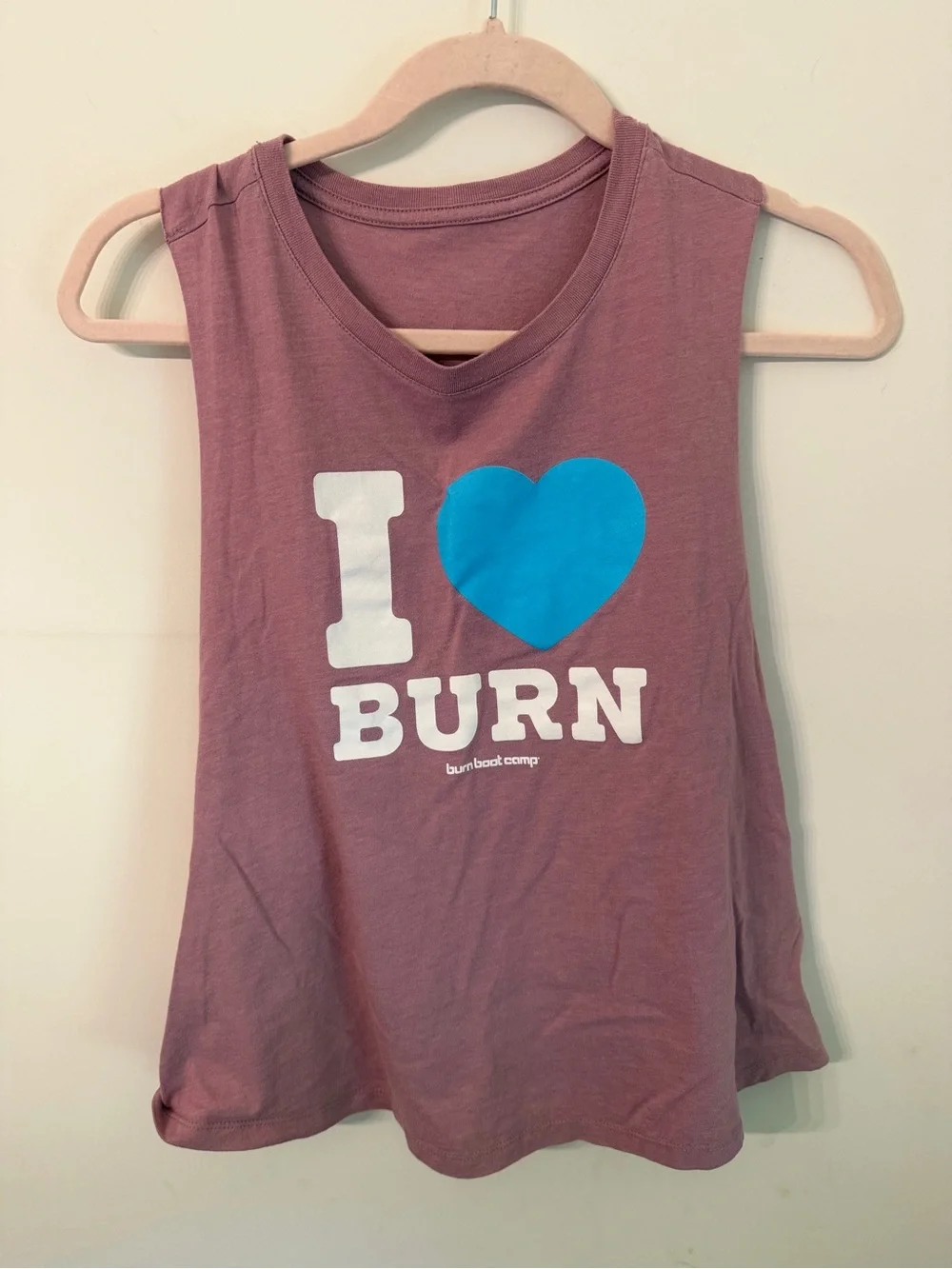 Graphic Muscle Tank with Blue Heart - Mauve